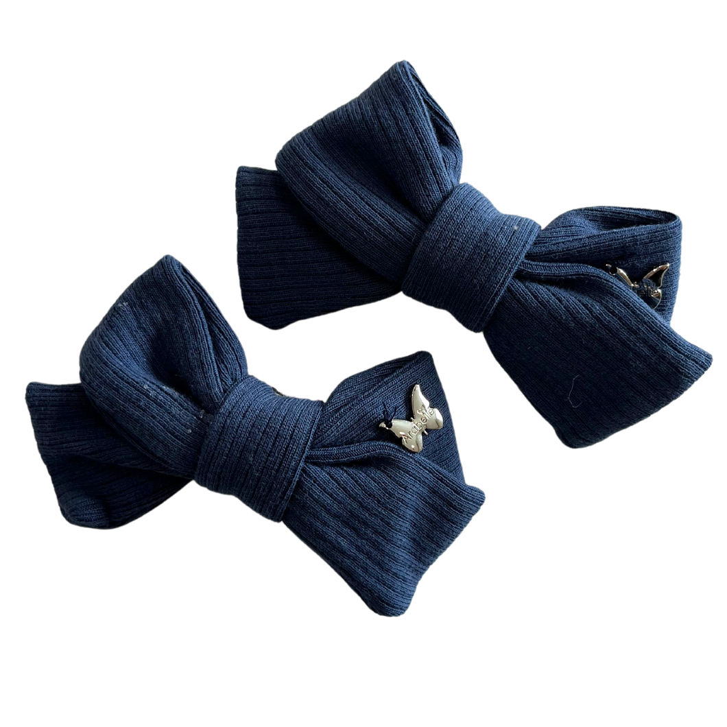 Ribbed Cotton Mini Clip Set - Navy