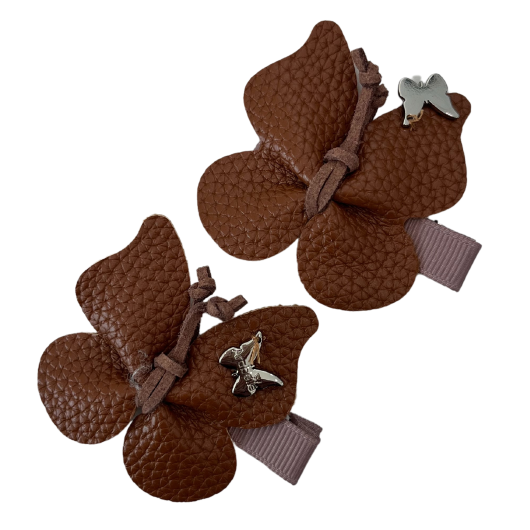 Leather Butterfly Mini Clip Set - Chocolate