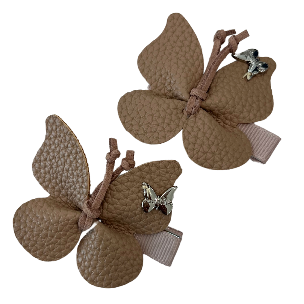 Leather Butterfly Mini Clip Set - Dark Taupe