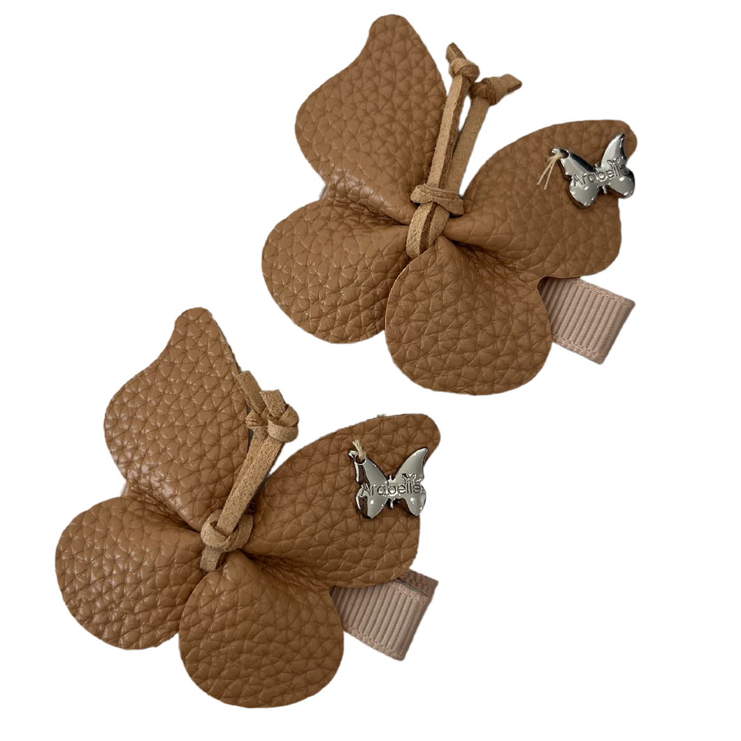 Leather Butterfly Mini Clip Set - Latte