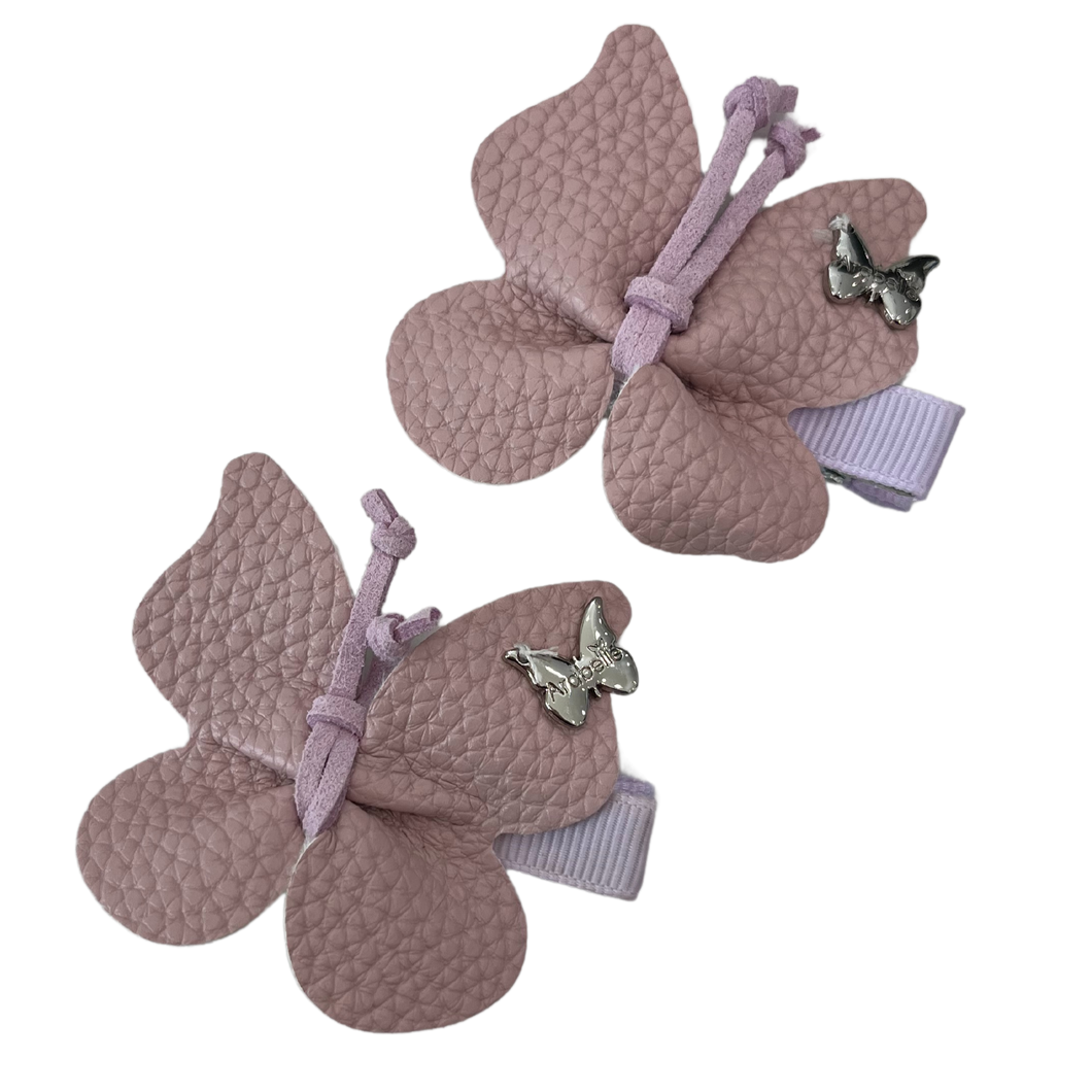 Leather Butterfly Mini Clip Set - Light Lavender