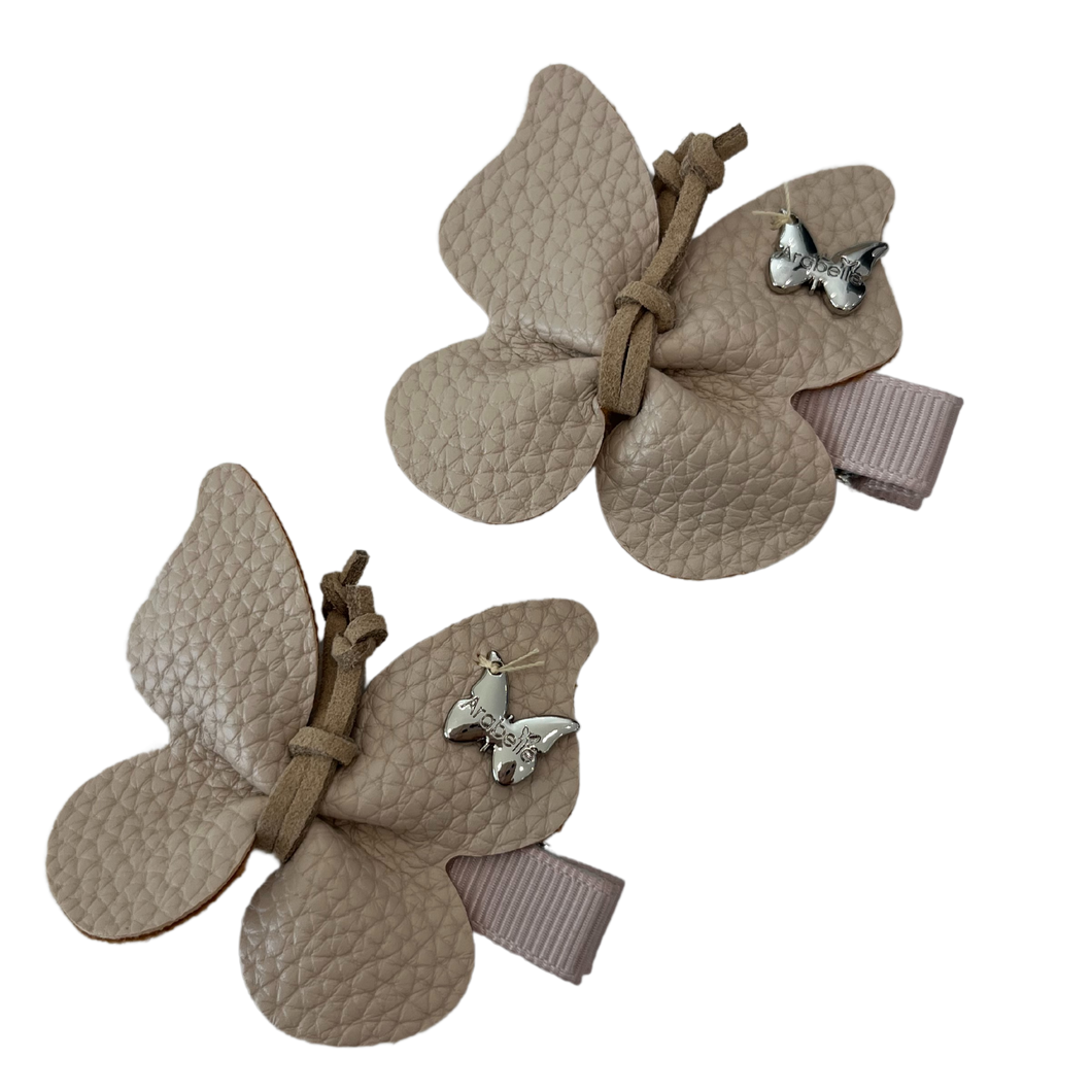 Leather Butterfly Mini Clip Set - Light Taupe