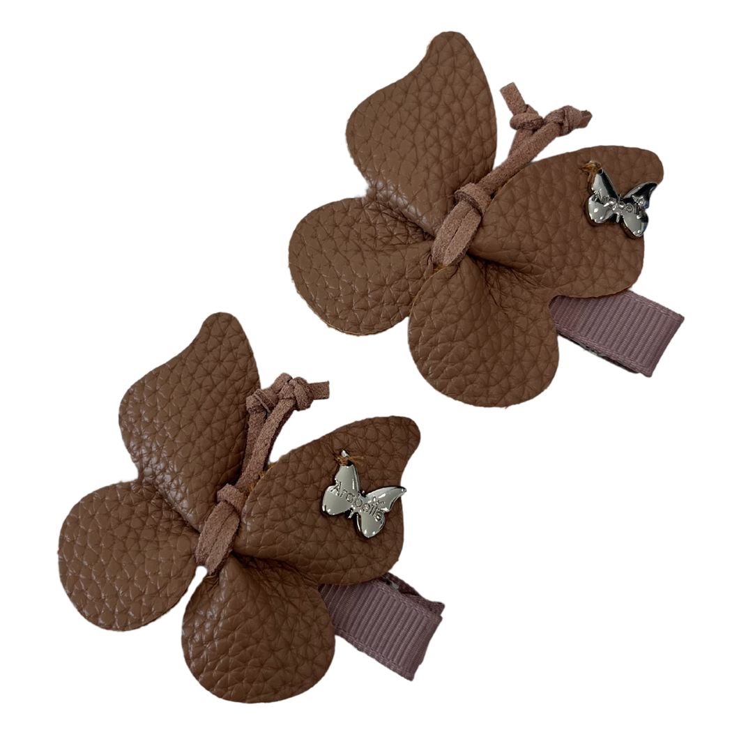 Leather Butterfly Mini Clip Set - Walnut