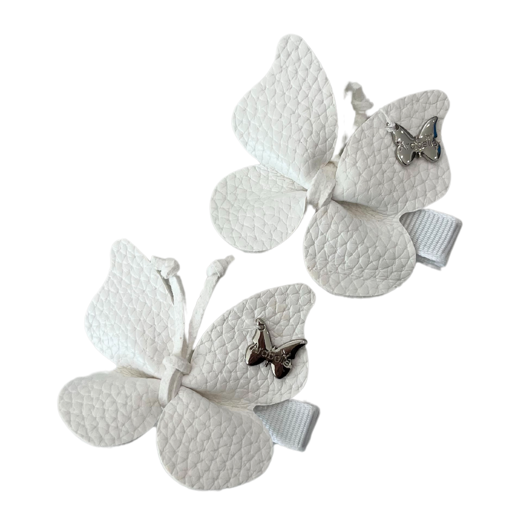 Leather Butterfly Mini Clip Set - Winter White